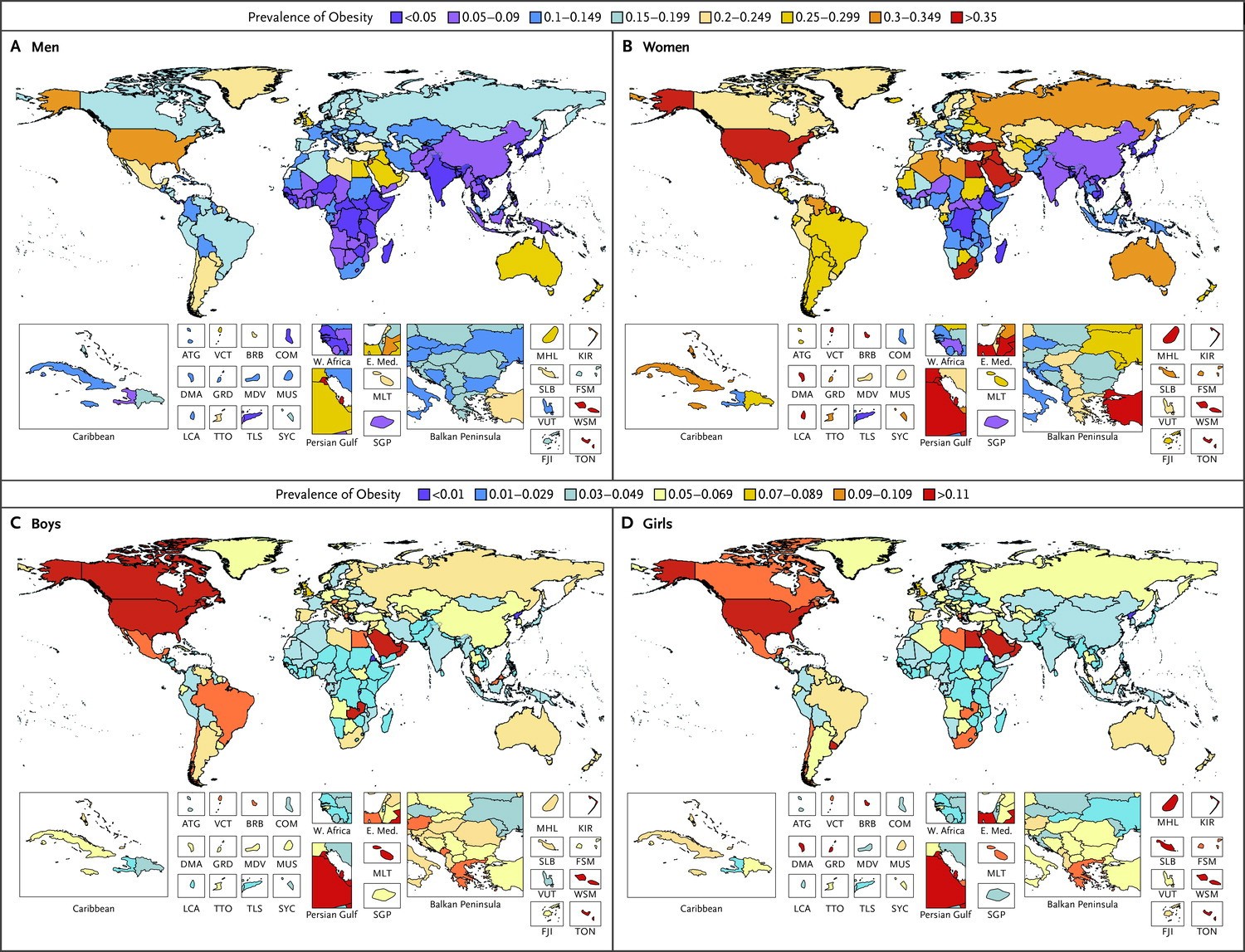Tabuľka obezity ľudí na celom svete